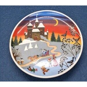 Barbara Furstenhofer Mini 3.75" Porcelain Plate Winter Ice Skating RGM W Germany
